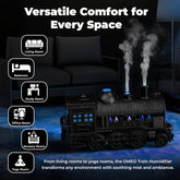 Black Small Train Aromatherapy Humidifier & Essential Oil Diffuser - Dual Mist, Quiet Ultrasonic, 300ML Tank, Remote Control, LED Light, Air Purifier for Home, Office, and Bedroom Use