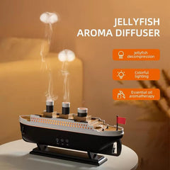 Essential Oil Diffuser Ship Shape Two Spray Mode Jellyfish Smoke Ring Spray LEDs,Remote Control, Power Adapter Aromatherapy Office Humidifier(250ml Capacity)