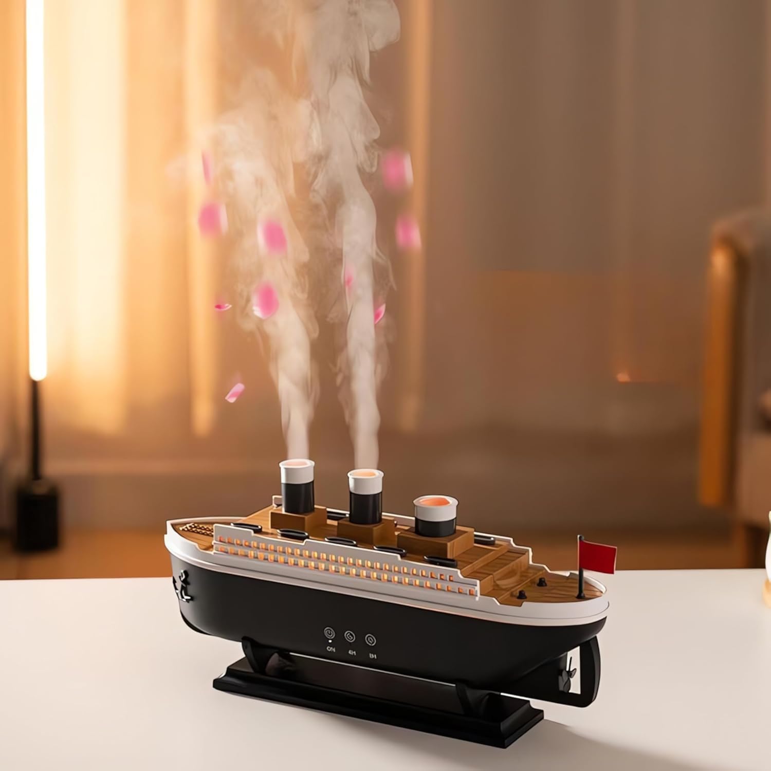 Essential Oil Diffuser Ship Shape Two Spray Mode Jellyfish Smoke Ring Spray LEDs,Remote Control, Power Adapter Aromatherapy Office Humidifier(250ml Capacity)