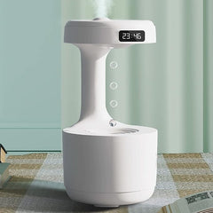 Anti-Gravity Drop Humidifier – 800ml Cool Mist with LED Clock & Water Flow Effect