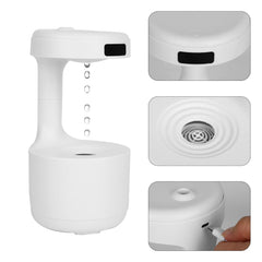 Anti-Gravity Drop Humidifier – 800ml Cool Mist with LED Clock & Water Flow Effect