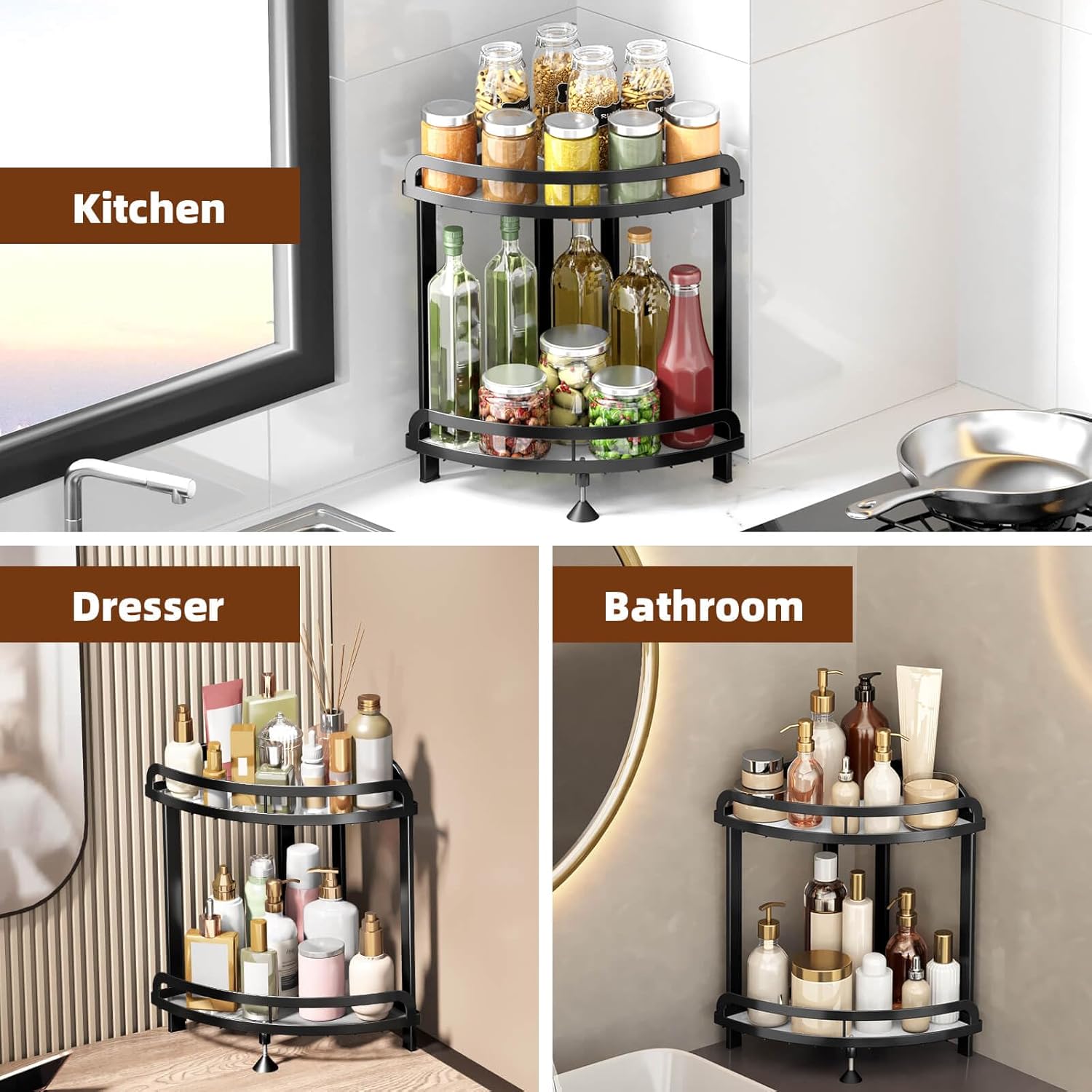 2-Tier Corner Shelf – Space-Saving Organizer for Bathroom & Kitchen