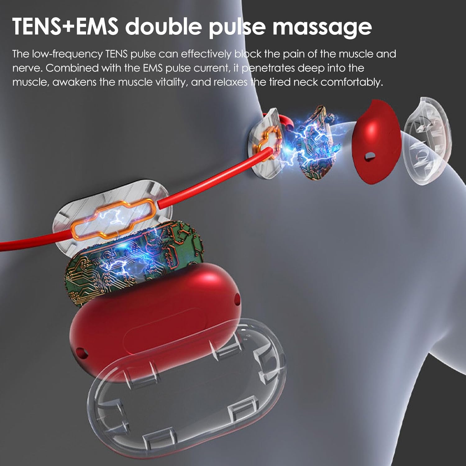 Heated Neck Massager – Portable Pulse Relief with 4 Modes & 9 Intensities (Red)