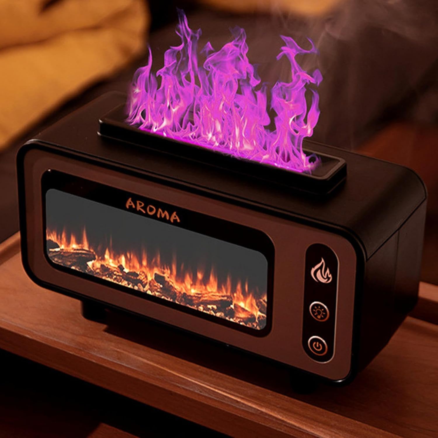 Flame Humidifier Fireplace Simulation Flame Oil Diffuser for Home Room Study Black
