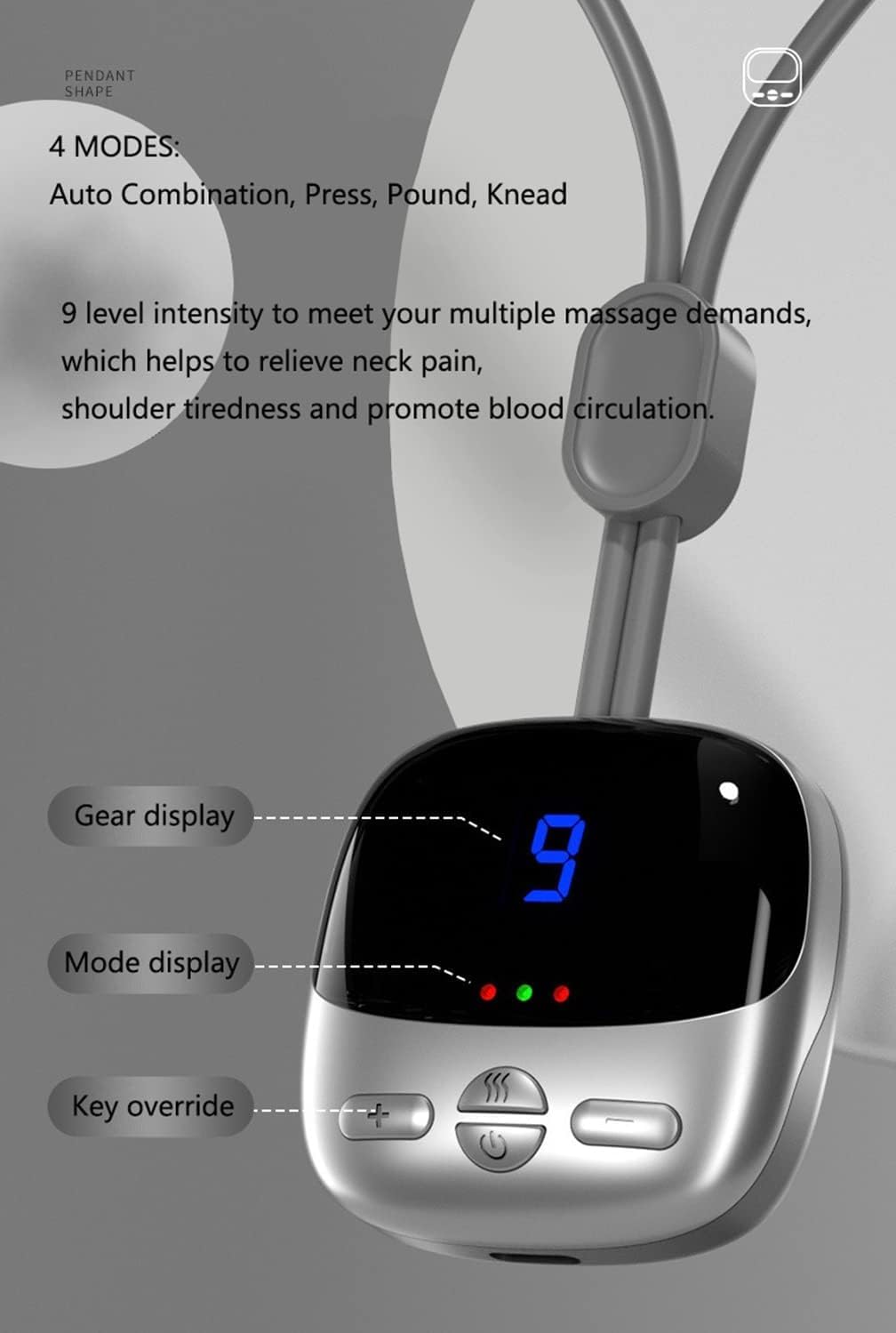 Heated Neck Massager – Portable Pulse Relief with 4 Modes & 9 Intensities (Red)