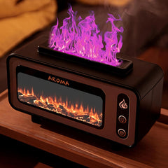 Flame Humidifier Fireplace Simulation Flame Oil Diffuser for Home Room Study Black