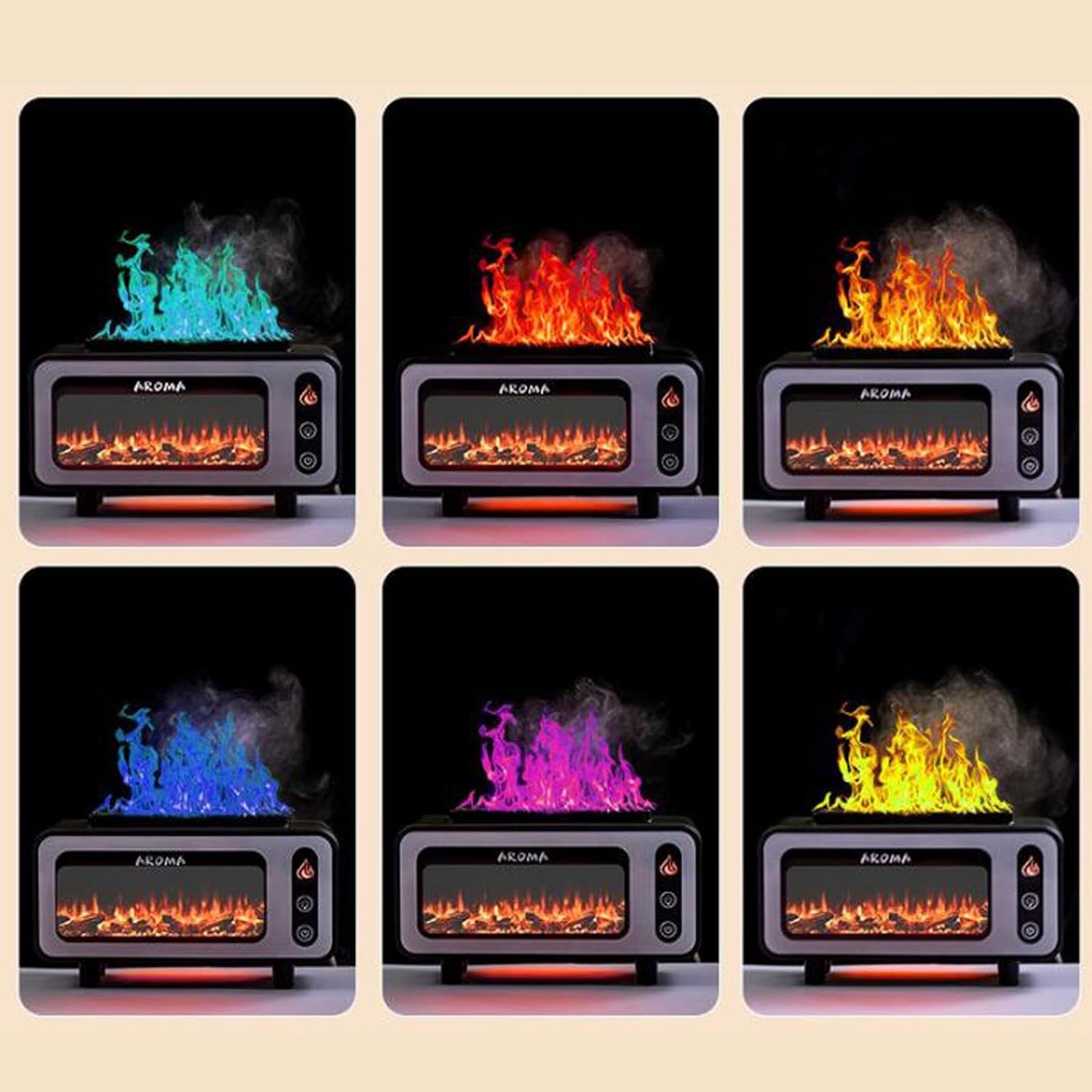 Flame Humidifier Fireplace Simulation Flame Oil Diffuser for Home Room Study Black