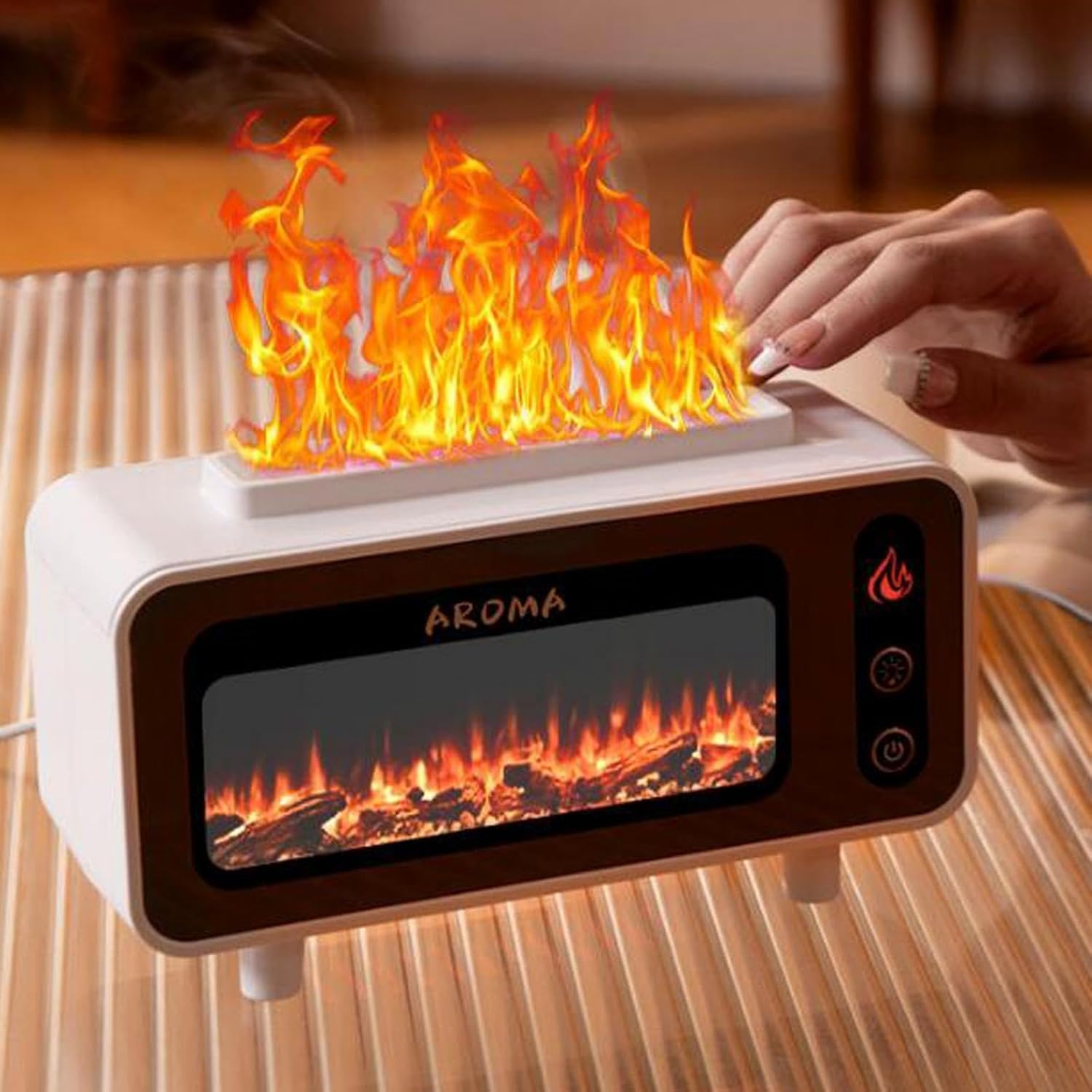 Flame Humidifier Fireplace Simulation Flame Oil Diffuser for Home Room Study Black