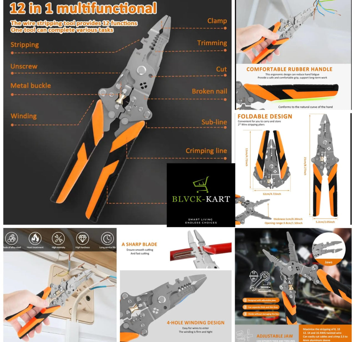 12-in-1 Multifunctional Folding Wire Stripper Pliers Cable Cutters